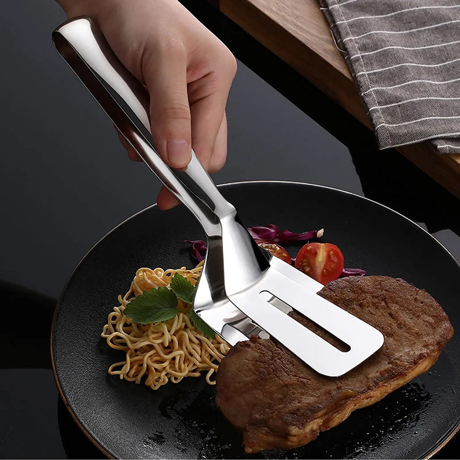 2918 Multifunction Cooking Serving Turner Frying Food Tong. Stainless Steel Steak Clip Clamp BBQ Kitchen Tong. DeoDap 2918 Multifunction Cooking Serving Turner Frying Food Tong. Stainless Steel Steak Clip Clamp BBQ Kitchen Tong. DeoDap